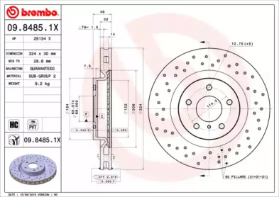 Тормозной диск (BREMBO: 09.8485.1X)