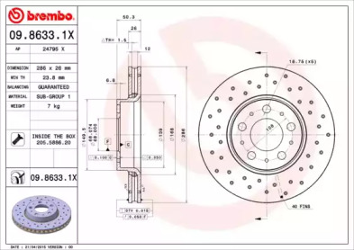 Тормозной диск (BREMBO: 09.8633.1X)