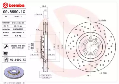 Тормозной диск (BREMBO: 09.8690.1X)