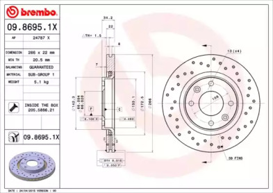 Тормозной диск (BREMBO: 09.8695.1X)