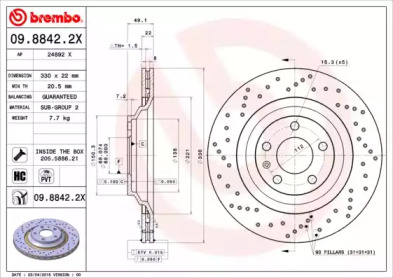 Тормозной диск (BREMBO: 09.8842.2X)