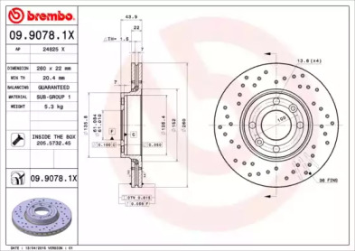 Тормозной диск (BREMBO: 09.9078.1X)