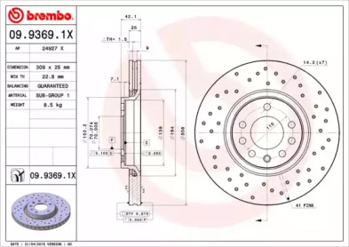 Тормозной диск (BREMBO: 09.9369.1X)