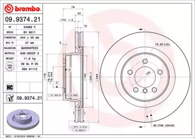 Тормозной диск (BREMBO: 09.9374.21)