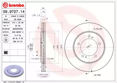 Тормозной диск (BREMBO: 09.9727.14)