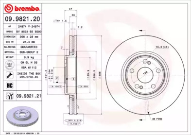 Тормозной диск (BREMBO: 09.9821.20)