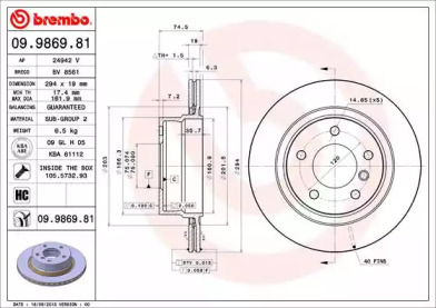 Тормозной диск (BREMBO: 09.9869.81)