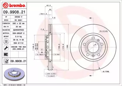 Тормозной диск (BREMBO: 09.9908.21)