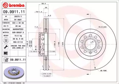 Тормозной диск (BREMBO: 09.9911.11)