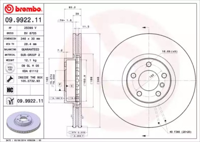 Тормозной диск (BREMBO: 09.9922.11)