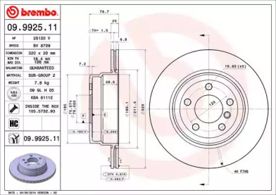 Тормозной диск (BREMBO: 09.9925.11)