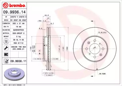 Тормозной диск (BREMBO: 09.9936.14)