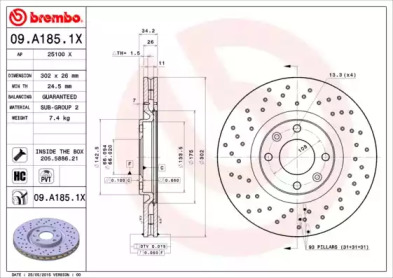 Тормозной диск (BREMBO: 09.A185.1X)