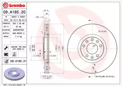 Тормозной диск (BREMBO: 09.A185.20)