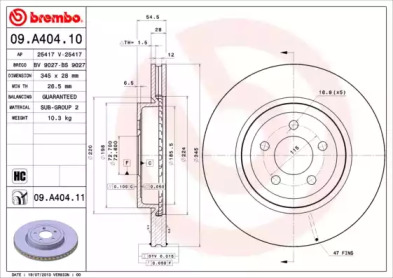 Тормозной диск (BREMBO: 09.A404.10)