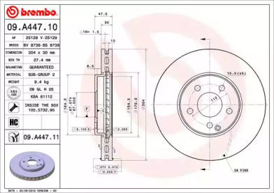 Тормозной диск (BREMBO: 09.A447.10)