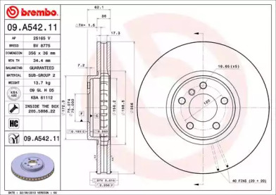 Тормозной диск (BREMBO: 09.A542.11)