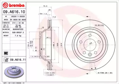 Тормозной диск (BREMBO: 09.A616.10)