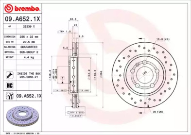 Тормозной диск (BREMBO: 09.A652.1X)