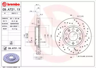 Тормозной диск (BREMBO: 09.A721.1X)