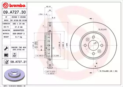 Тормозной диск (BREMBO: 09.A727.30)