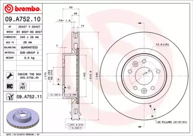 Тормозной диск (BREMBO: 09.A752.10)