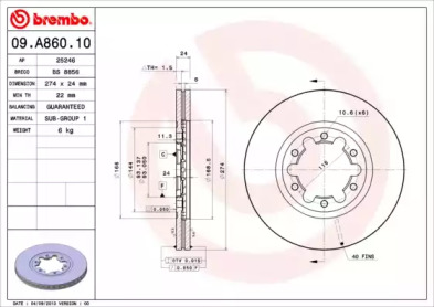 Тормозной диск (BREMBO: 09.A860.10)