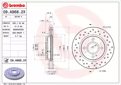 Тормозной диск (BREMBO: 09.A968.2X)