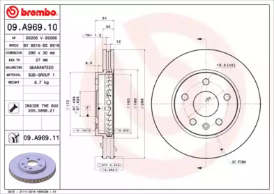 Тормозной диск (BREMBO: 09.A969.10)