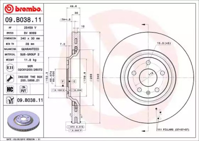 Тормозной диск (BREMBO: 09.B038.11)