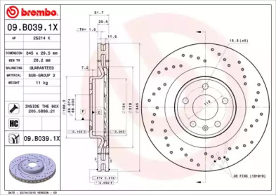 Тормозной диск (BREMBO: 09.B039.1X)