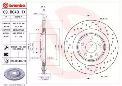 Тормозной диск (BREMBO: 09.B040.1X)