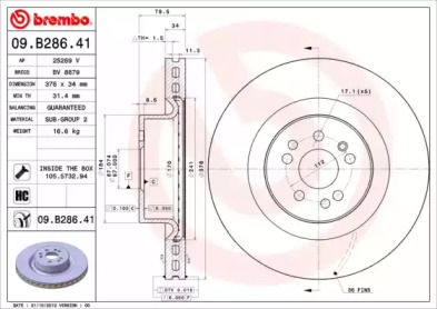 Тормозной диск (BREMBO: 09.B286.41)