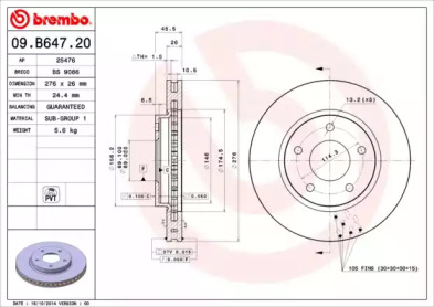 Тормозной диск (BREMBO: 09.B647.20)