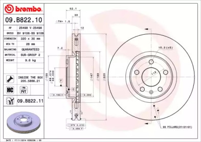 Тормозной диск (BREMBO: 09.B822.10)