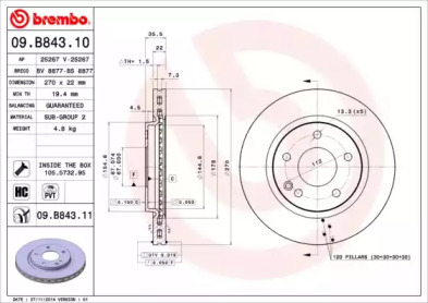 Тормозной диск (BREMBO: 09.B843.10)