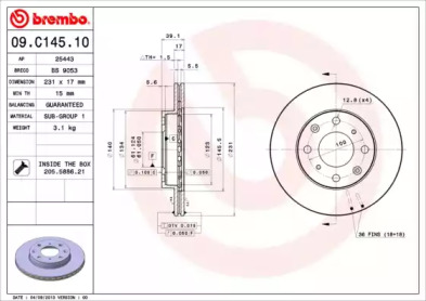 Тормозной диск (BREMBO: 09.C145.10)