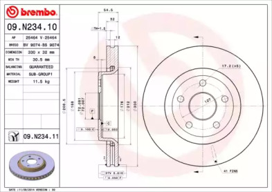 Тормозной диск (BREMBO: 09.N234.11)