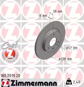 Тормозной диск (ZIMMERMANN: 180.2019.20)