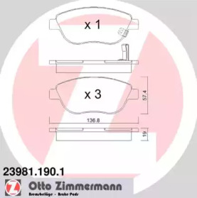 Комплект тормозных колодок (ZIMMERMANN: 23981.190.1)