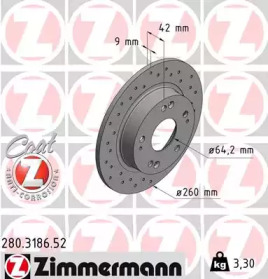 Тормозной диск (ZIMMERMANN: 280.3186.52)