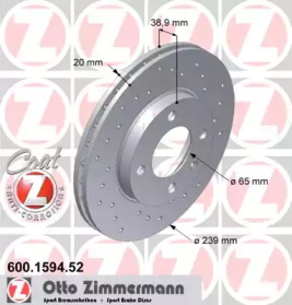 Тормозной диск (ZIMMERMANN: 600.1594.52)