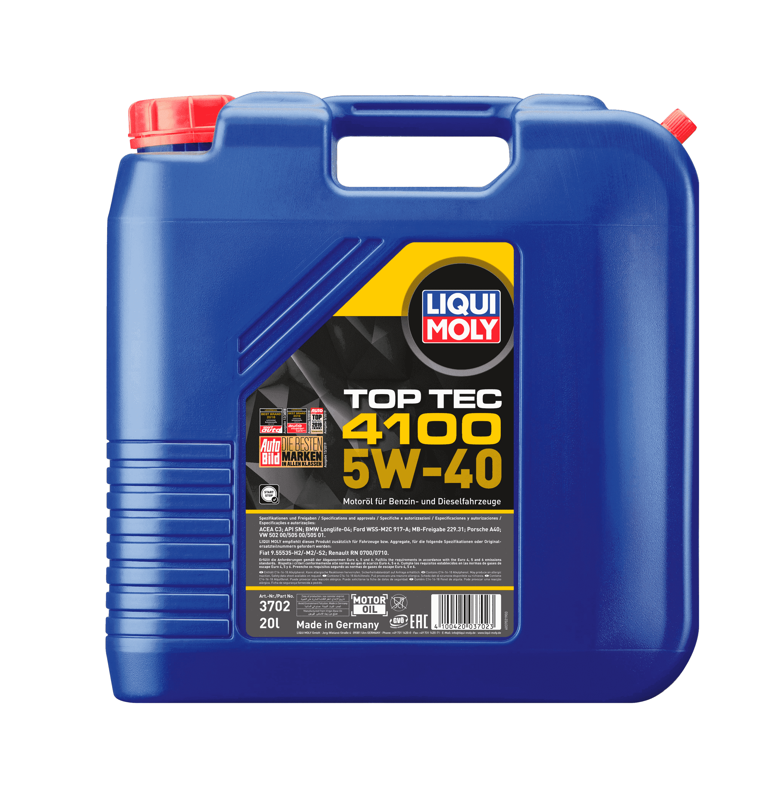 Моторное масло Liqui Moly Top Tec 4100 5W-40, 20л (LiquiMoly: 3702)