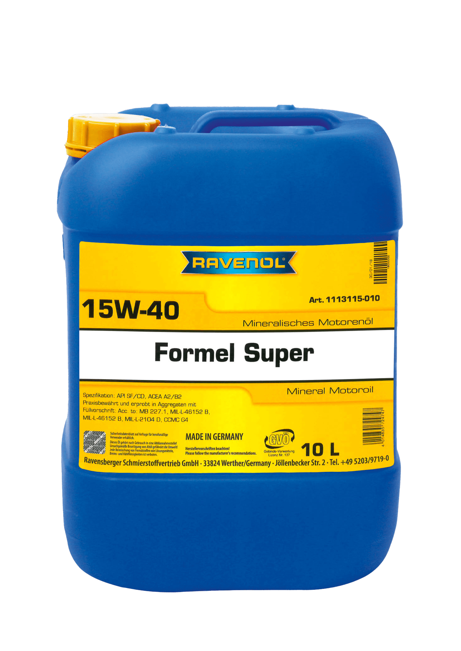 Моторное масло Ravenol Formel Super SAE 15W-40, 10л (RAVENOL: 1113115-010-01-999)