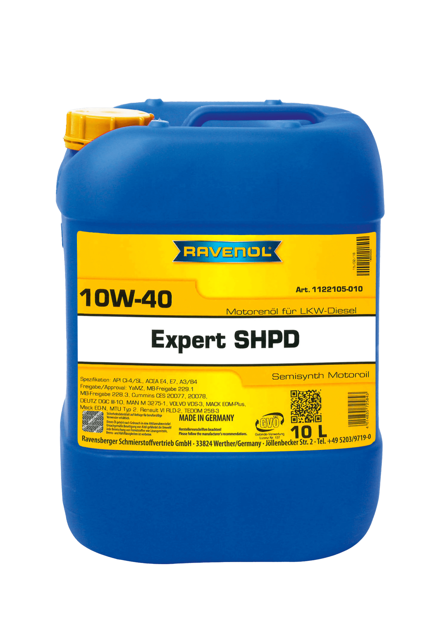 Моторное масло Ravenol Expert SHPD SAE 10W-40, 10л (RAVENOL: 1122105-010-01-999)