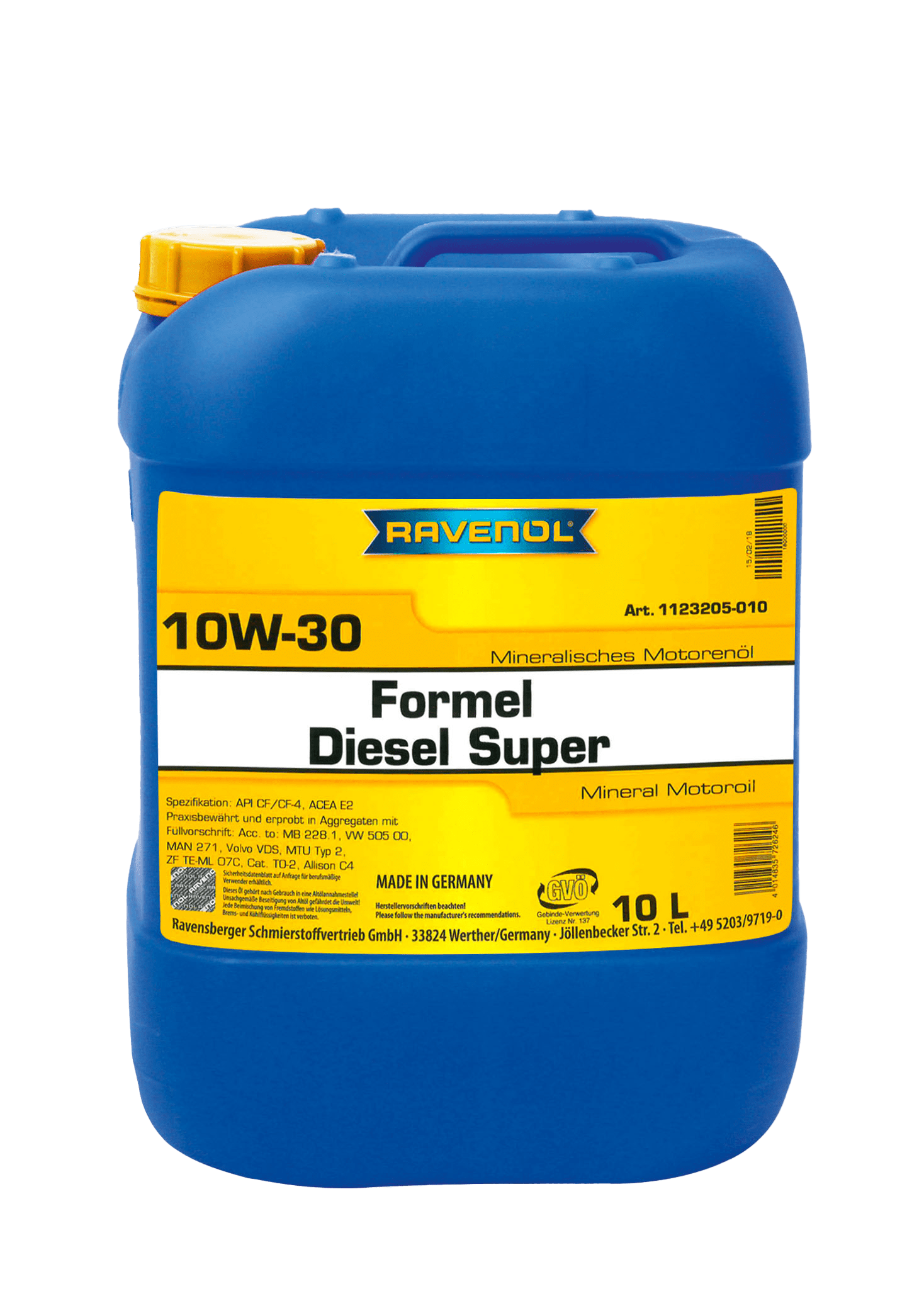 Моторное масло Ravenol Formel Diesel Super SAE 10W-30, 10л (RAVENOL: 1123205-010-01-999)