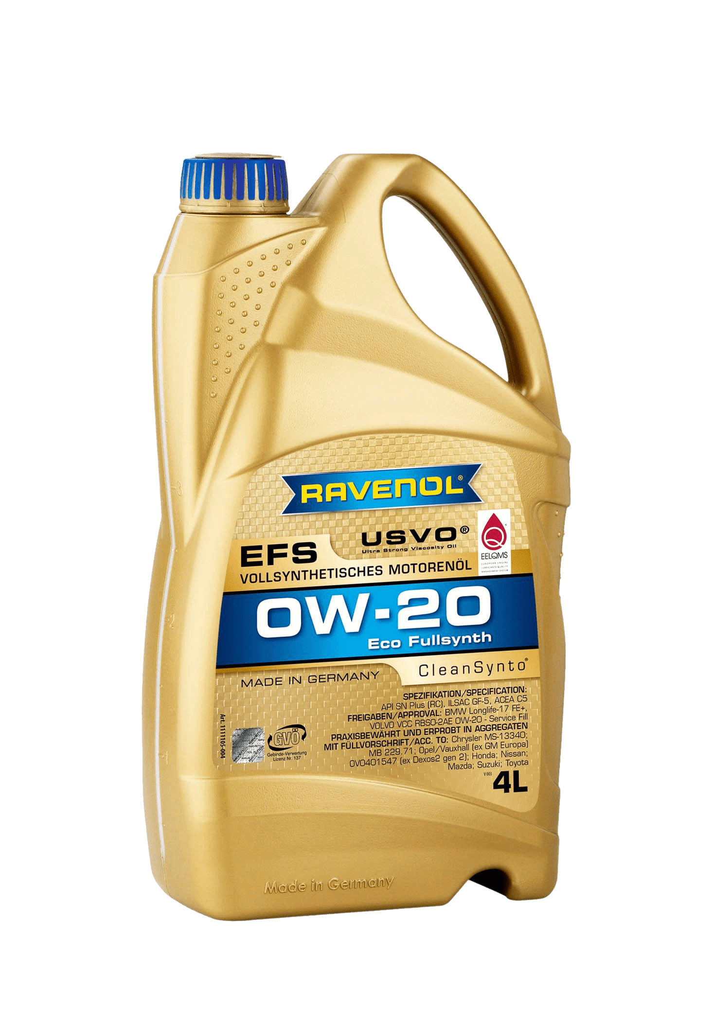 Моторное масло Ravenol EFS EcoFullSynth SAE 0W-20, 4л (RAVENOL: 1111105-004-01-998)