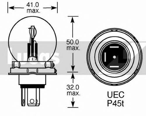 Лампа галогенная R2(Bilux) 12V 45/40W (LLB410) Lucas Electrical LLB410 (LUCAS ELECTRICAL: LLB410)