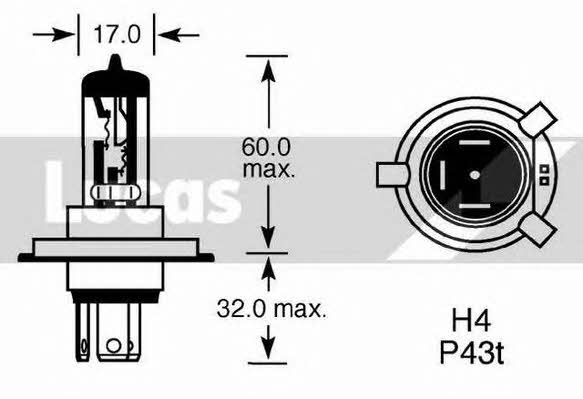 Лампа галогенная H4 12V 60/55W (LLB472) Lucas Electrical LLB472 (LUCAS ELECTRICAL: LLB472)