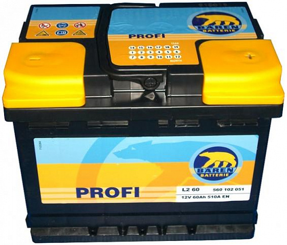 Аккумулятор Baren Profi (60 A/h), 510А R+ 7905683 (BAREN: 7905683)